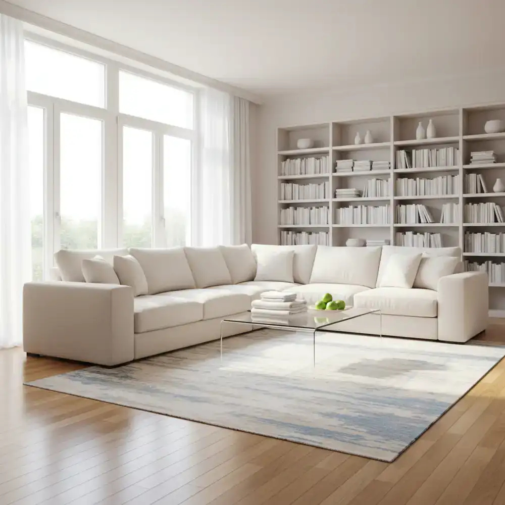 A brightly lit, spotless living area demonstrating professional cleaning results