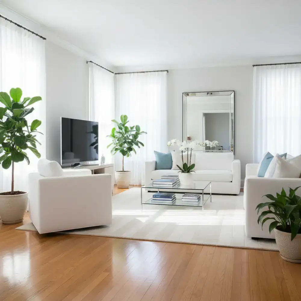Immaculate living room showcasing high quality cleaning